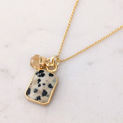 Dalmatian Jasper and Citrine gold plated necklace