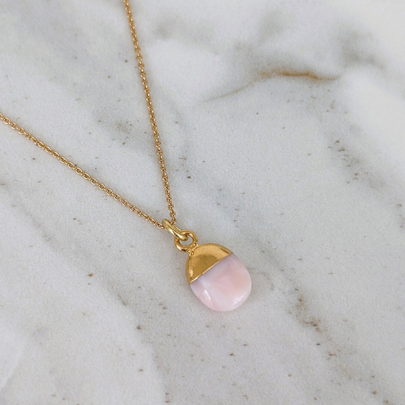 gold plated pink opal October birthstone necklace