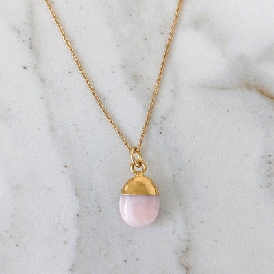 gold plated pink opal October birthstone necklace