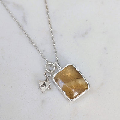citrine and tetrahedron charm silver pendant necklace