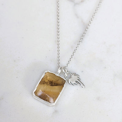 citrine and palm tree charm silver pendant necklace