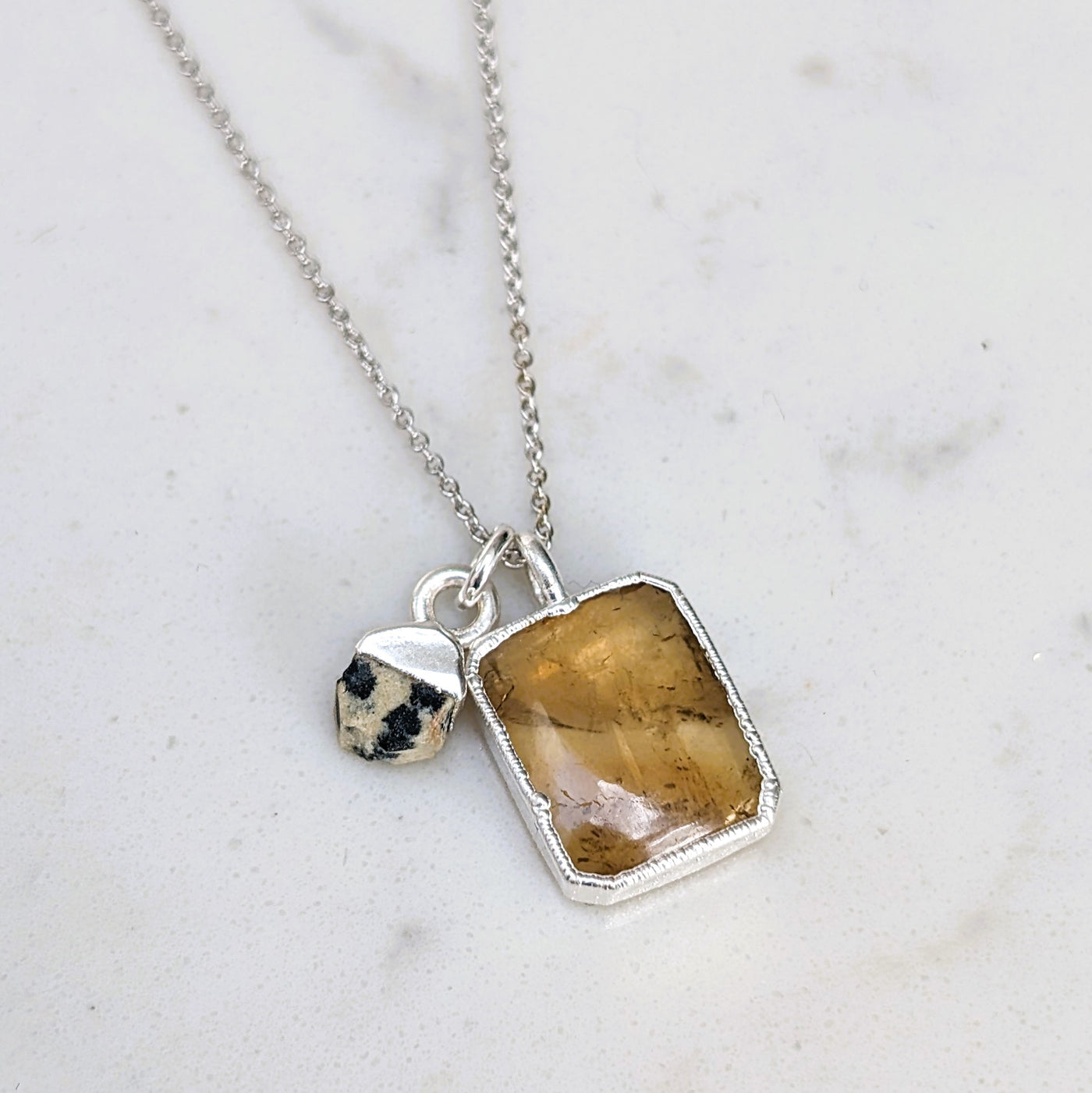 citrine and dalmatian jasper silver pendant necklace