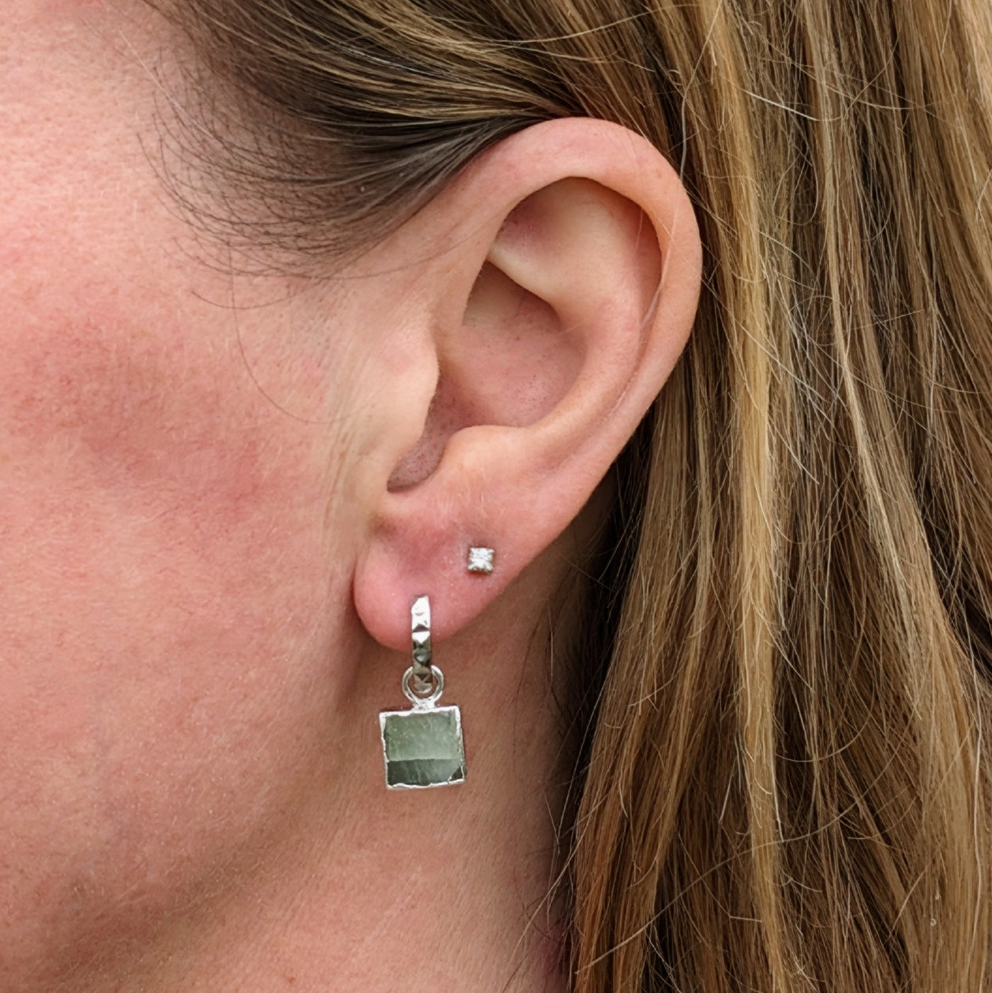 sterling silver aquamarine square charm earrings
