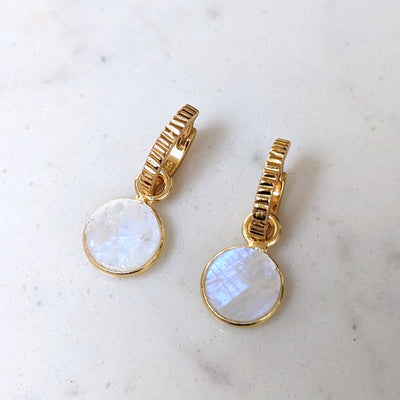 gold moonstone June birthstone earrings