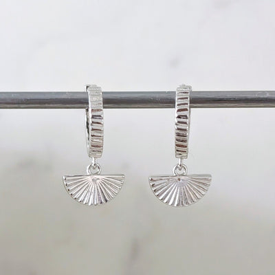 sterling silver fan charm hoop earrings