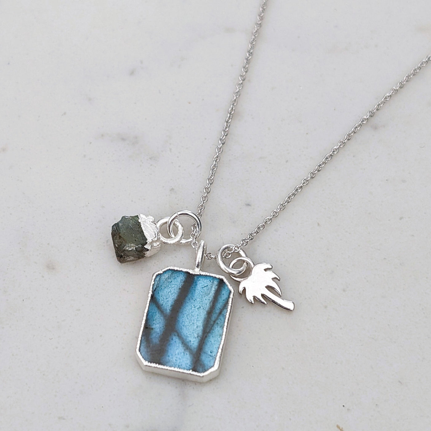 sterling silver labradorite charm necklace