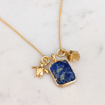 The Trio Lapis Lazuli, Citrine and Charm Gemstone Necklace