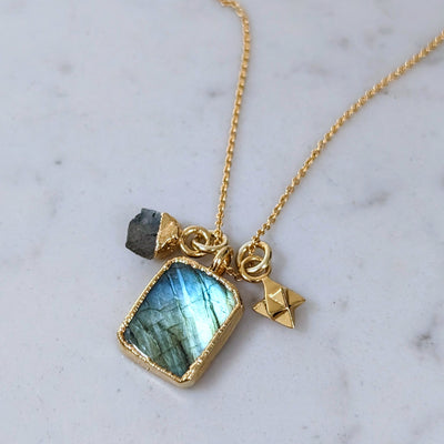 gold labradorite charm pendant necklace