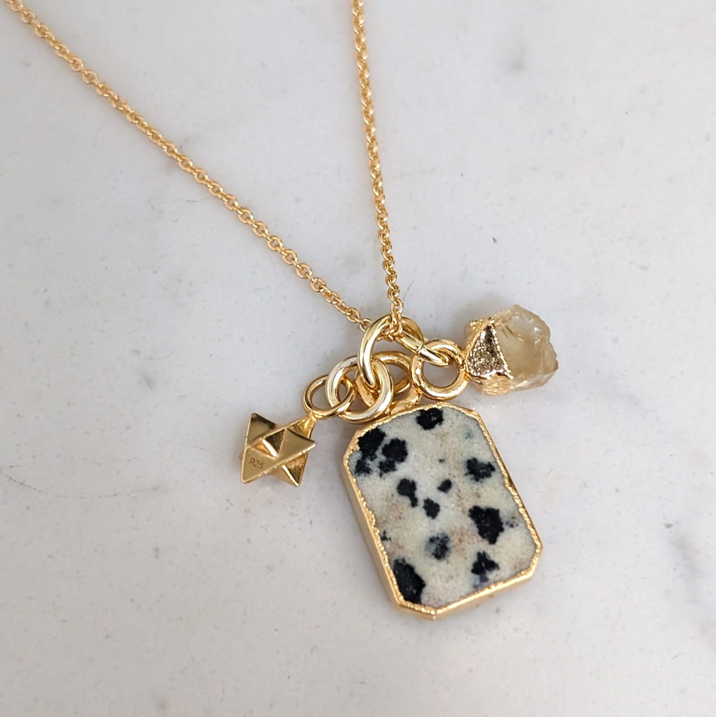 The Trio Dalmatian Jasper, Citrine and Charm Gemstone Necklace