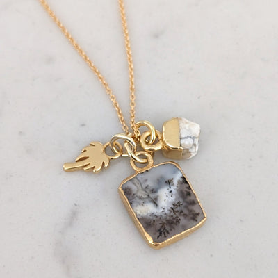 gold dendritic agate pendant necklace