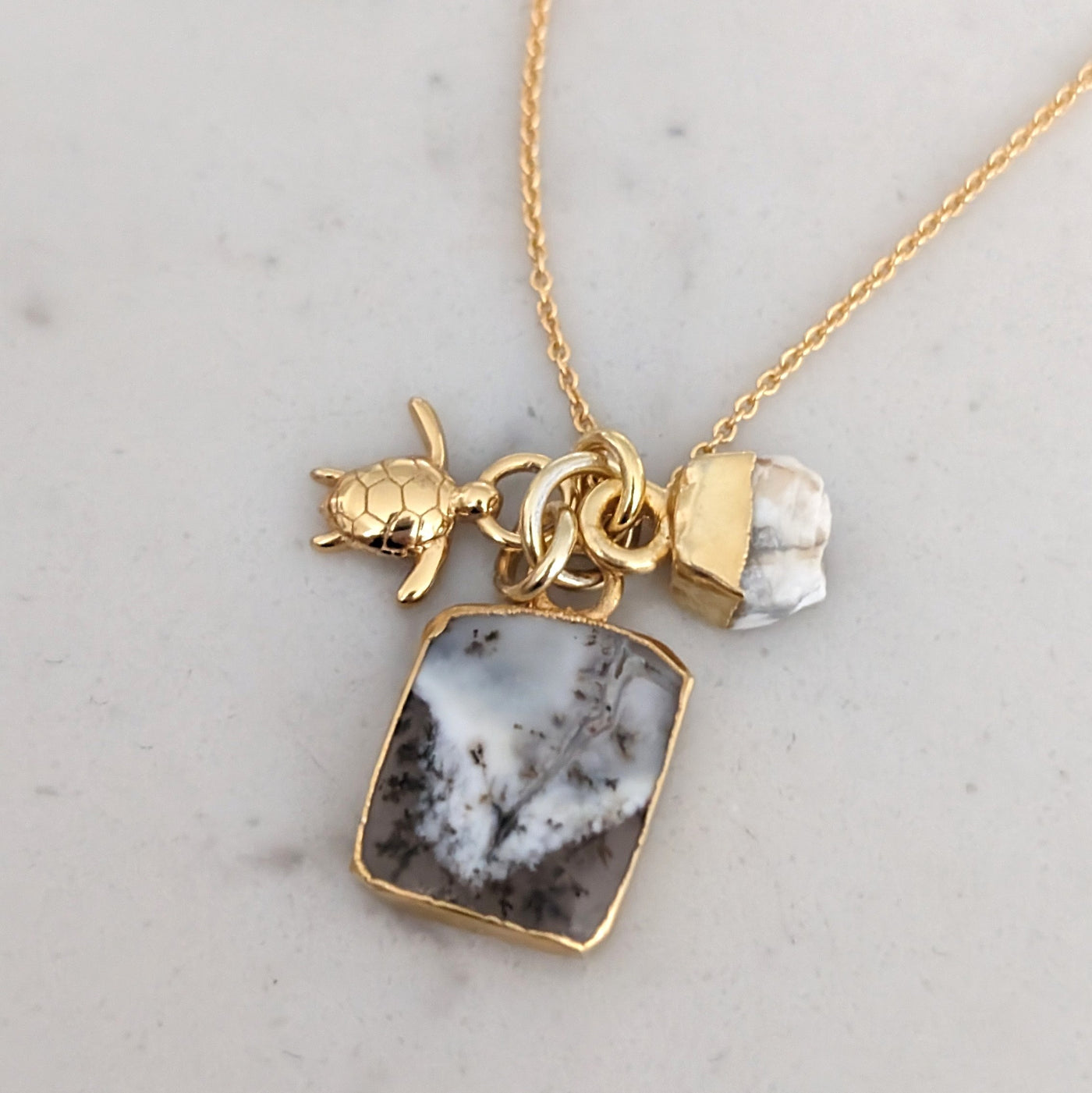 gold dendritic agate pendant necklace