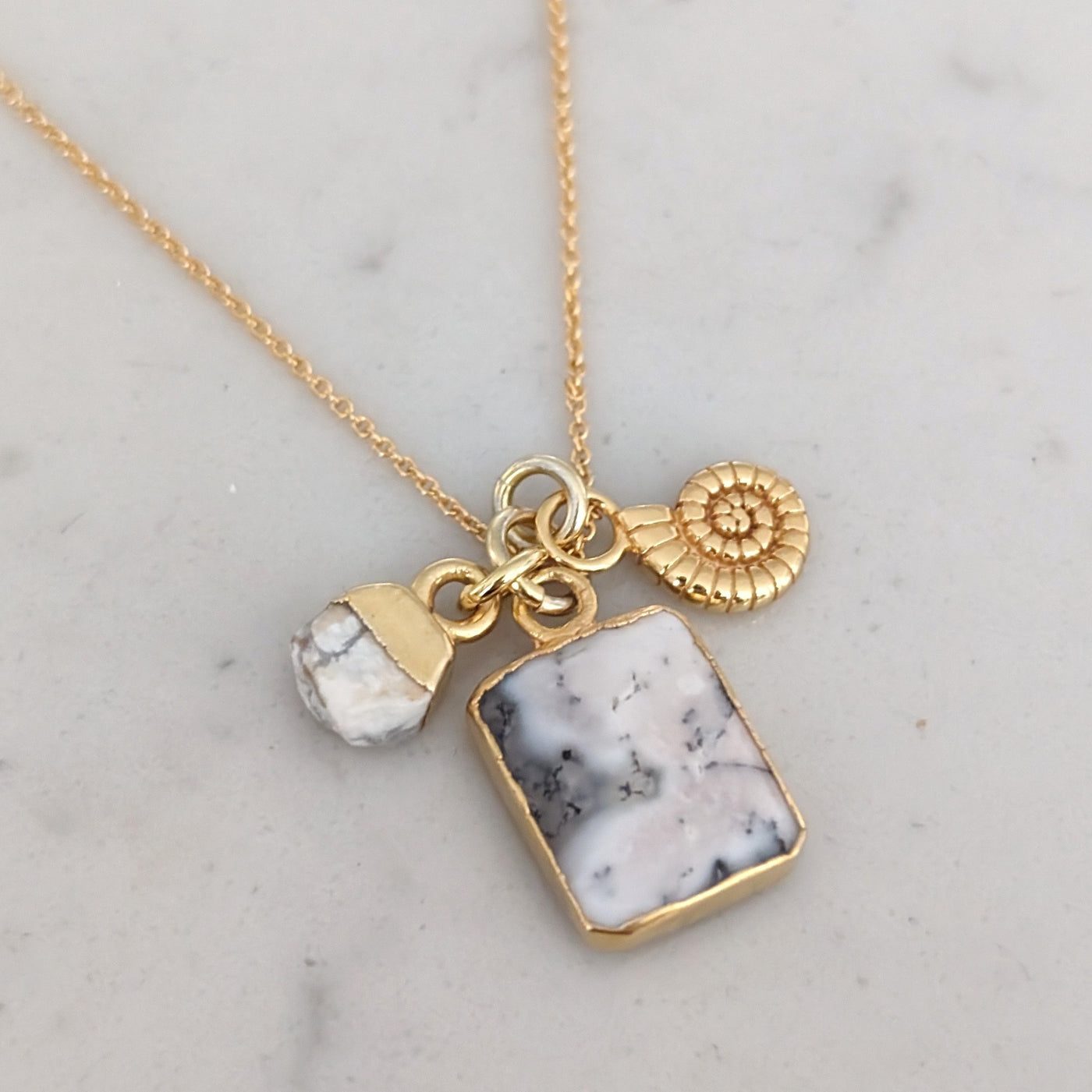 gold dendritic agate pendant necklace