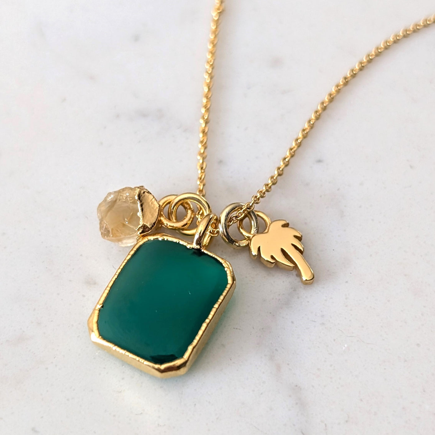 The Trio Green Onyx, Citrine and Charm Necklace