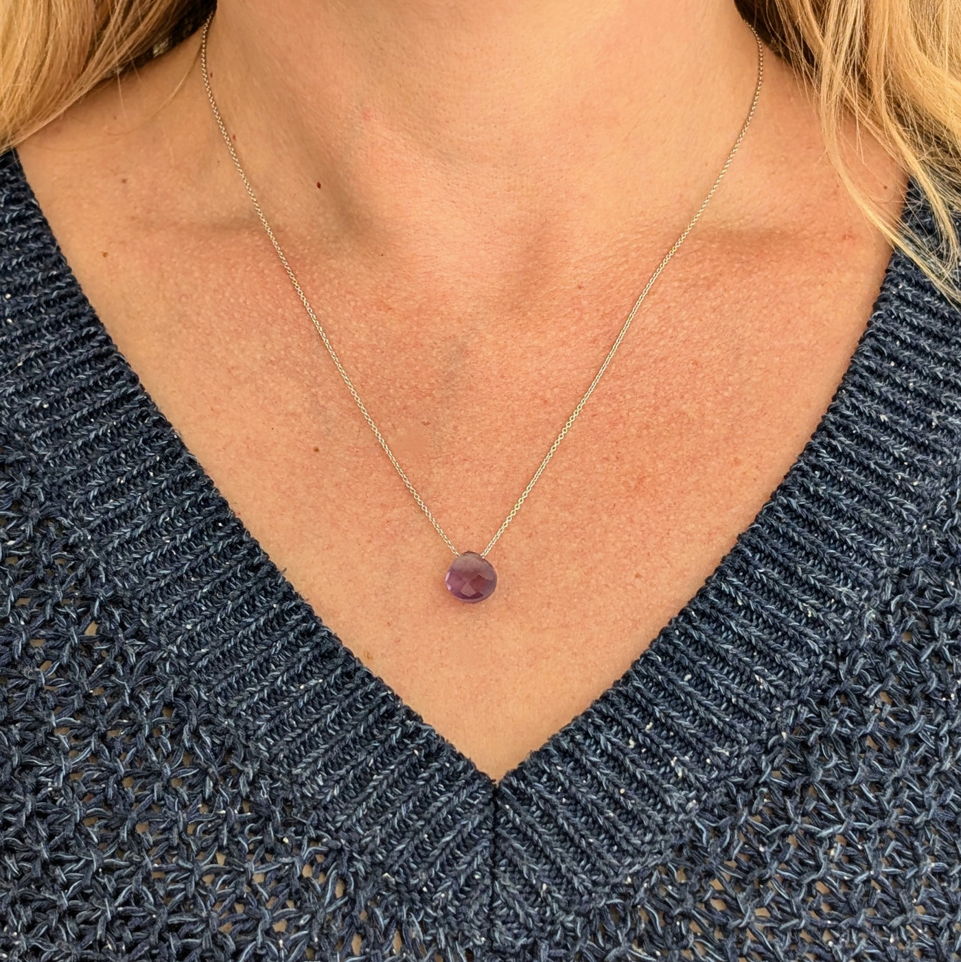 The Nuget silver amethyst February birthstone necklace