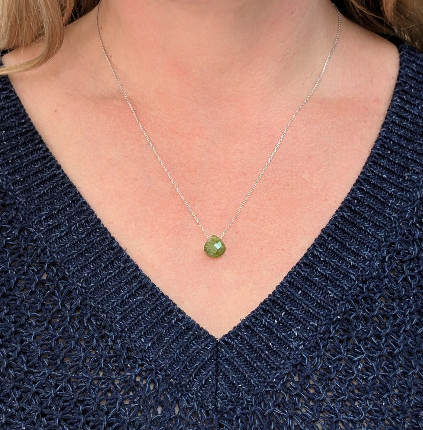 The Nuget silver peridot August birthstone necklace