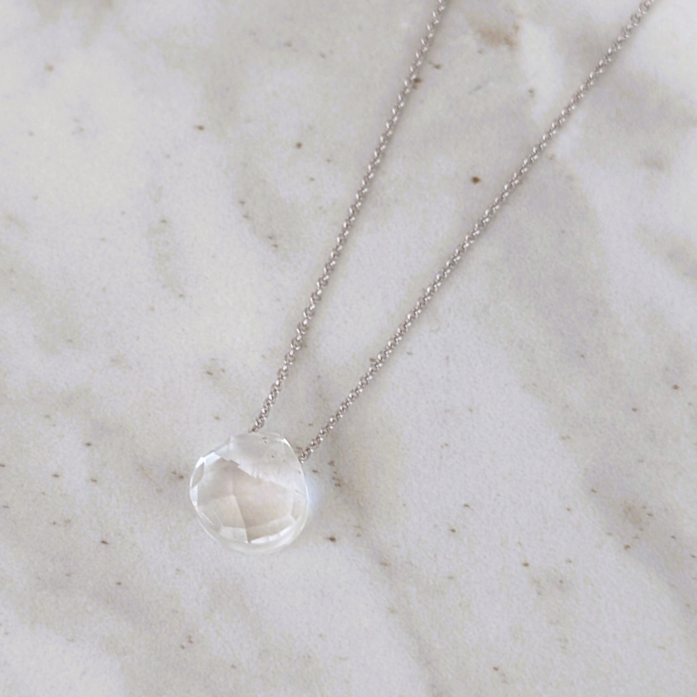 The Nuget silver clear quartz April birthstone necklace