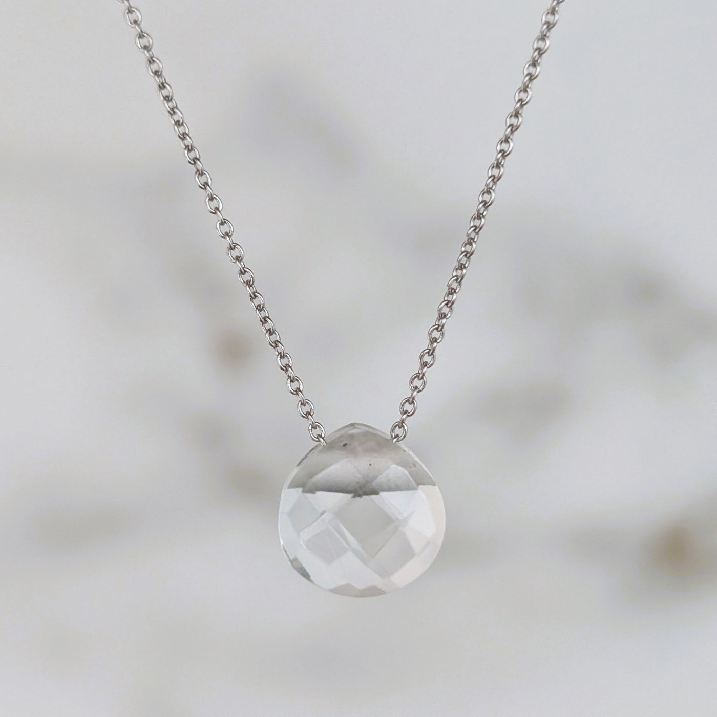 The Nuget silver clear quartz April birthstone necklace