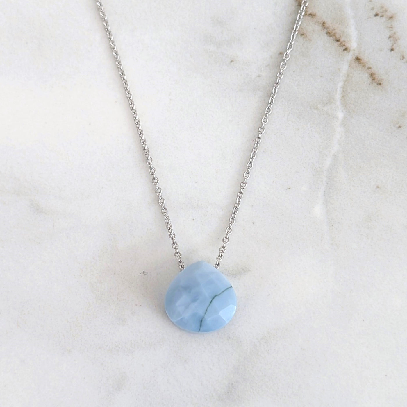 blue opal October birthstone pendant necklace