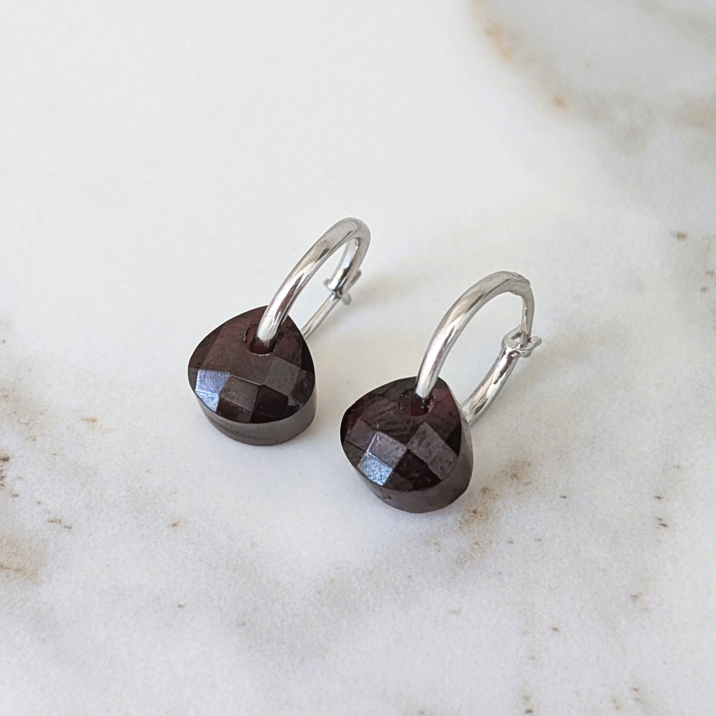 The Nuget silver garnet January birthstone earrings