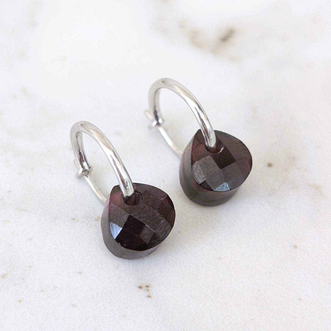 The Nuget silver garnet January birthstone earrings