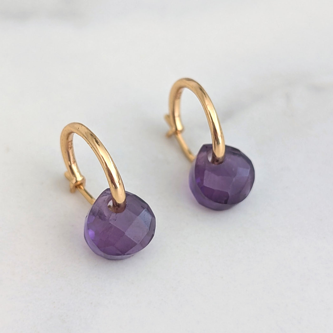 gold amethyst February birthstone earrings