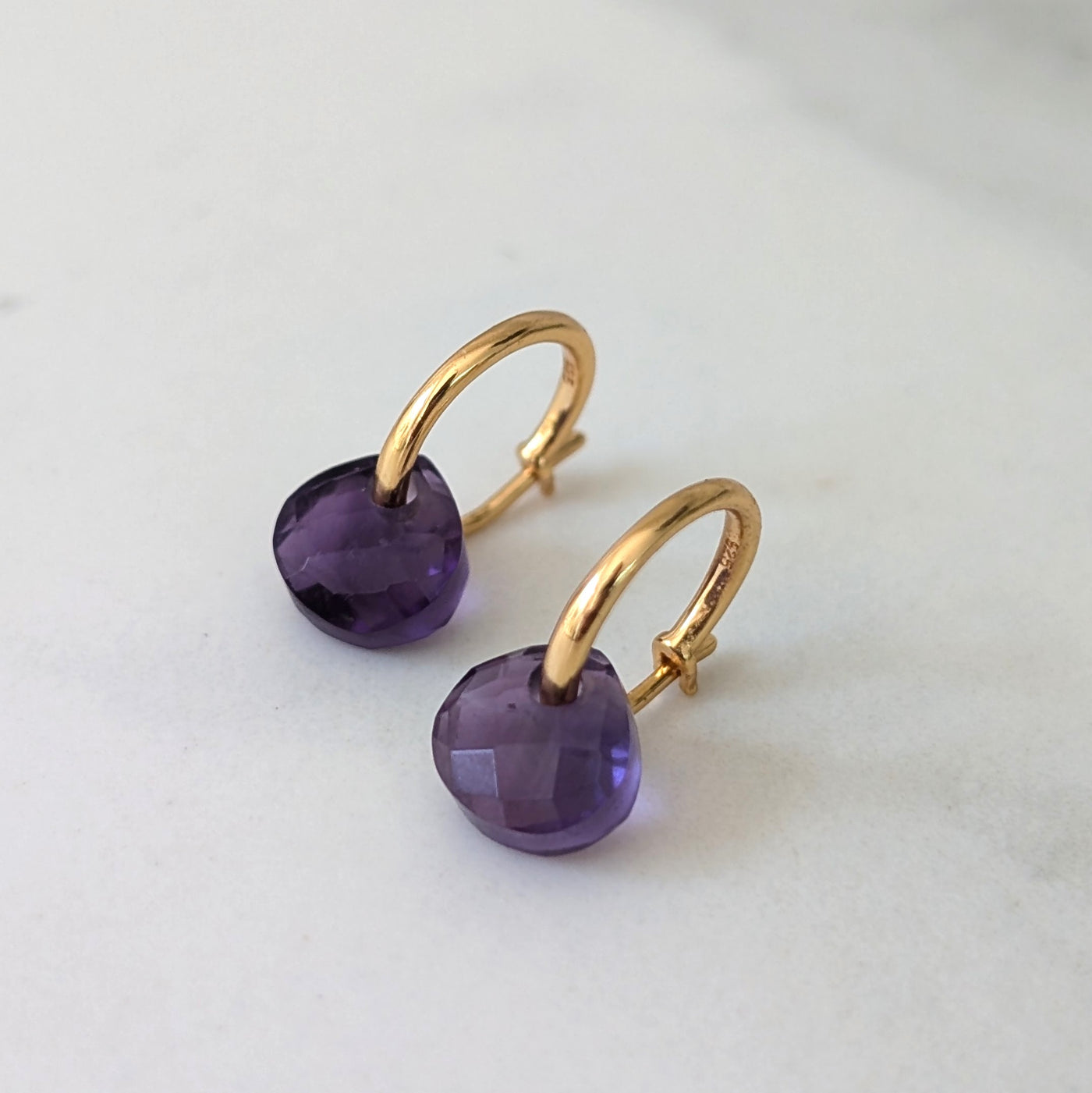 gold amethyst February birthstone earrings