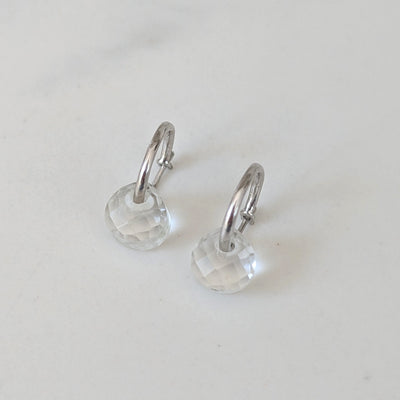 silver clear quartz April birthstone earrings