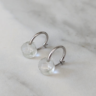 silver clear quartz April birthstone earrings