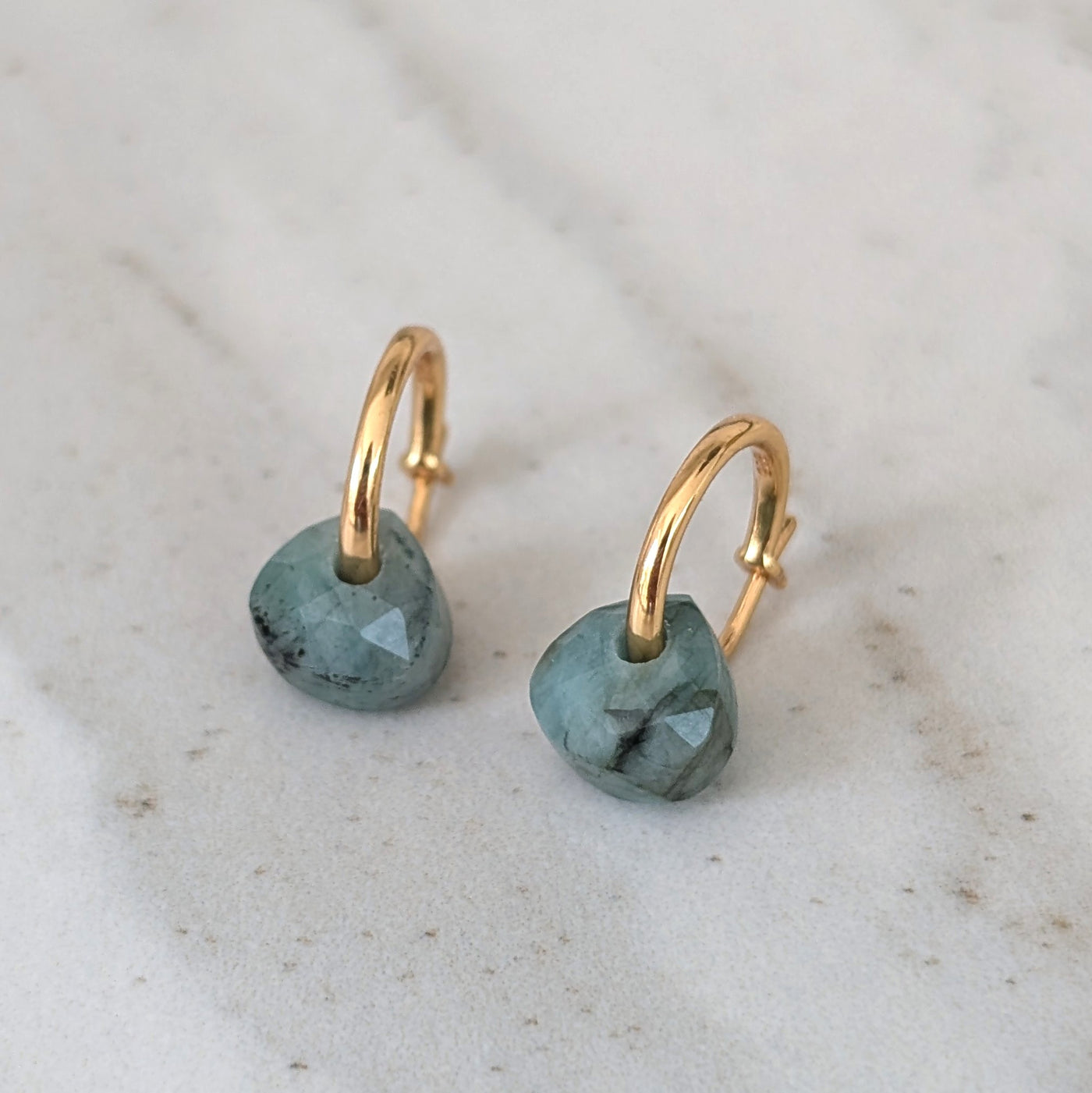 gold emerald May birthstone earrings