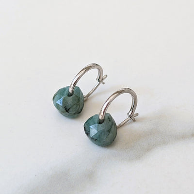 silver emerald May birthstone earrings