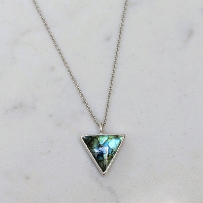 silver labradorite triangular pendant necklace