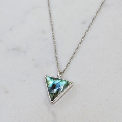 silver labradorite triangular pendant necklace