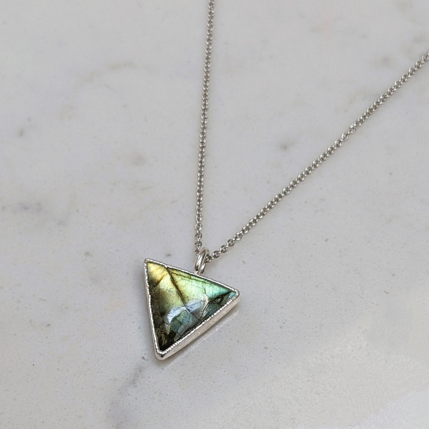 silver labradorite triangular pendant necklace