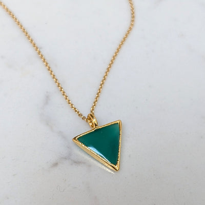 gold green onyx triangular pendant necklace