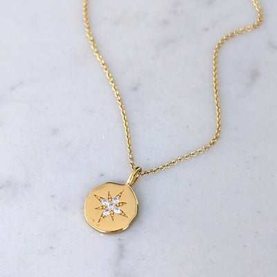 gold celestial starburst pendant necklace