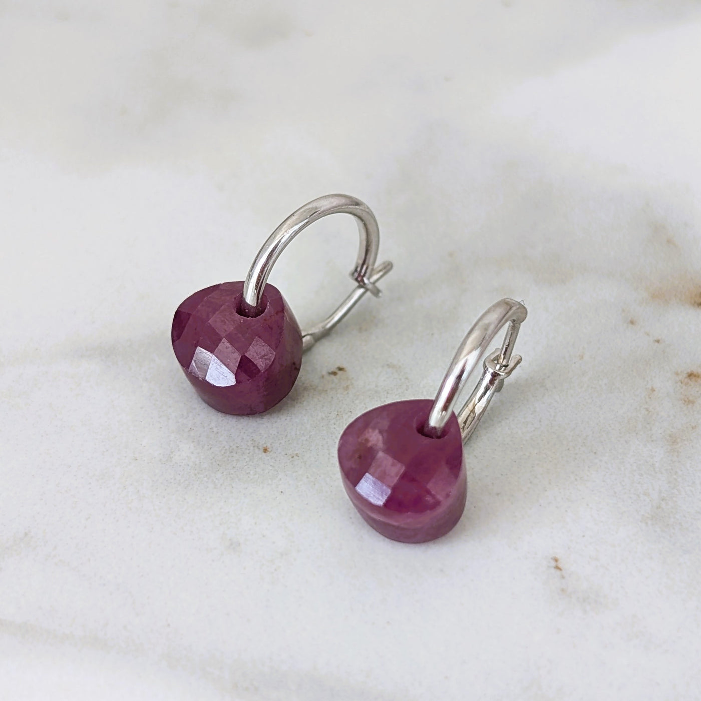 The Nuget silver ruby July birthstone earrings