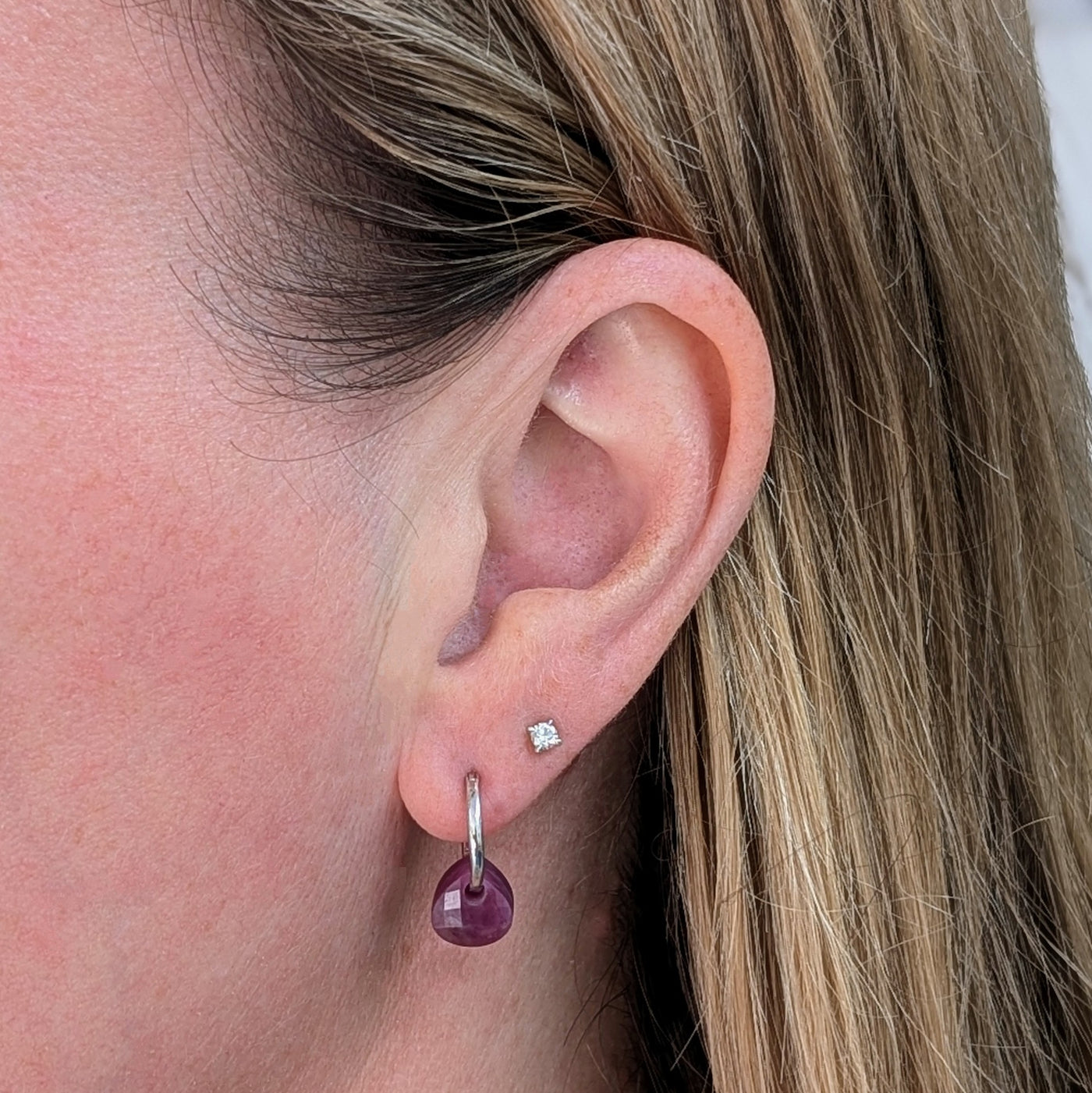 The Nuget silver ruby July birthstone earrings