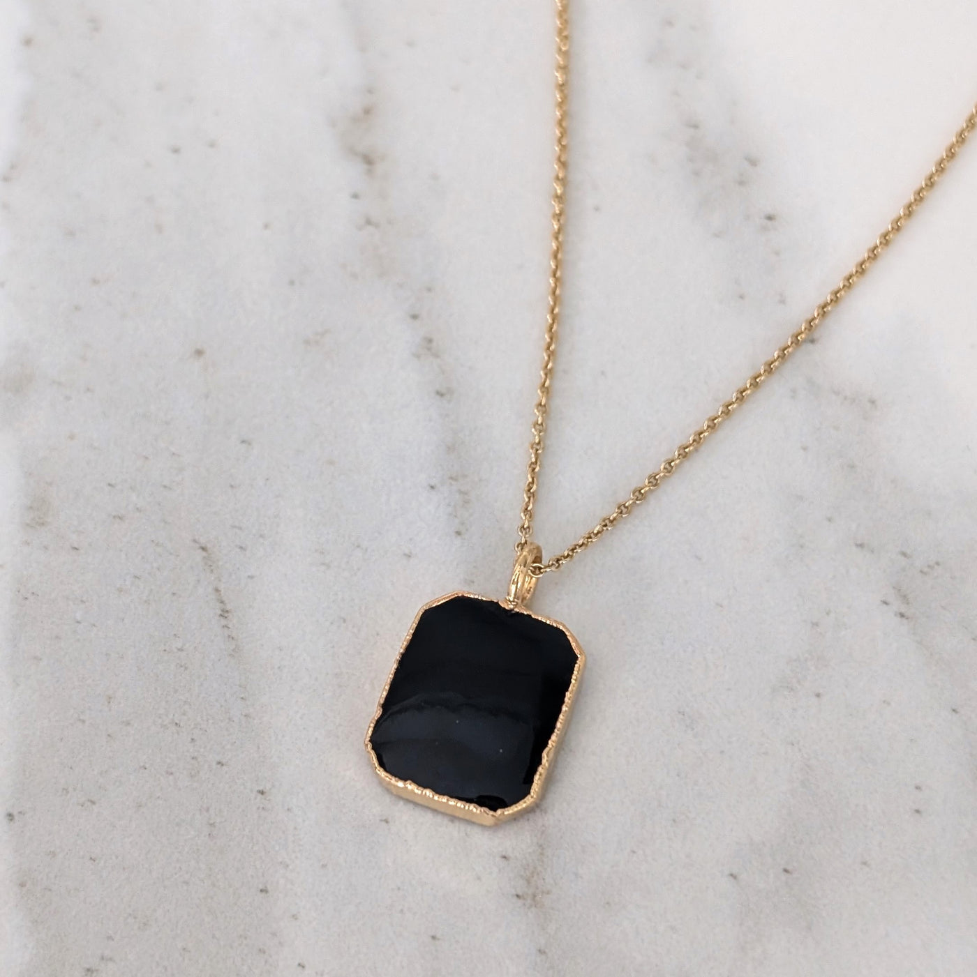 gold black tourmaline rectangular pendant necklace