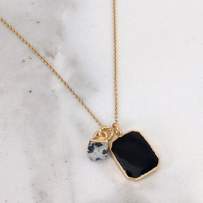 gold black tourmaline and dalmatian jasper pendant necklace 