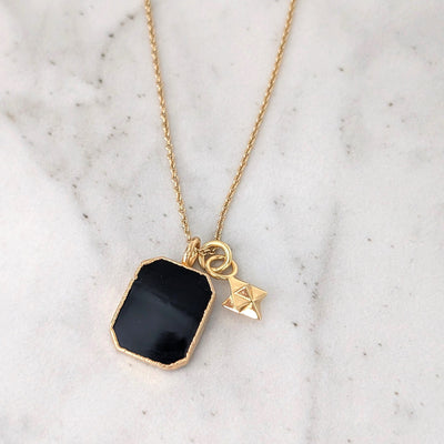 gold black tourmaline and gold charm pendant necklace