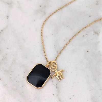 gold black tourmaline and gold charm pendant necklace