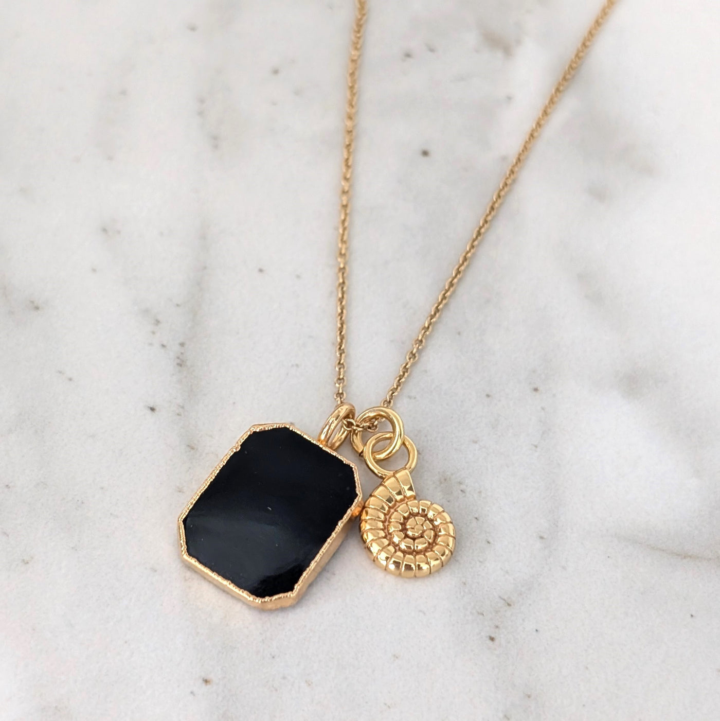 gold black tourmaline and gold charm pendant necklace