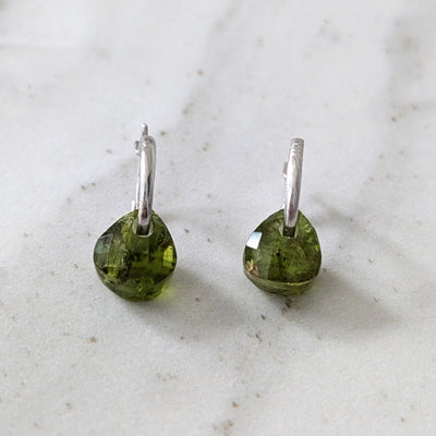 The Nuget silver peridot August birthstone earrings