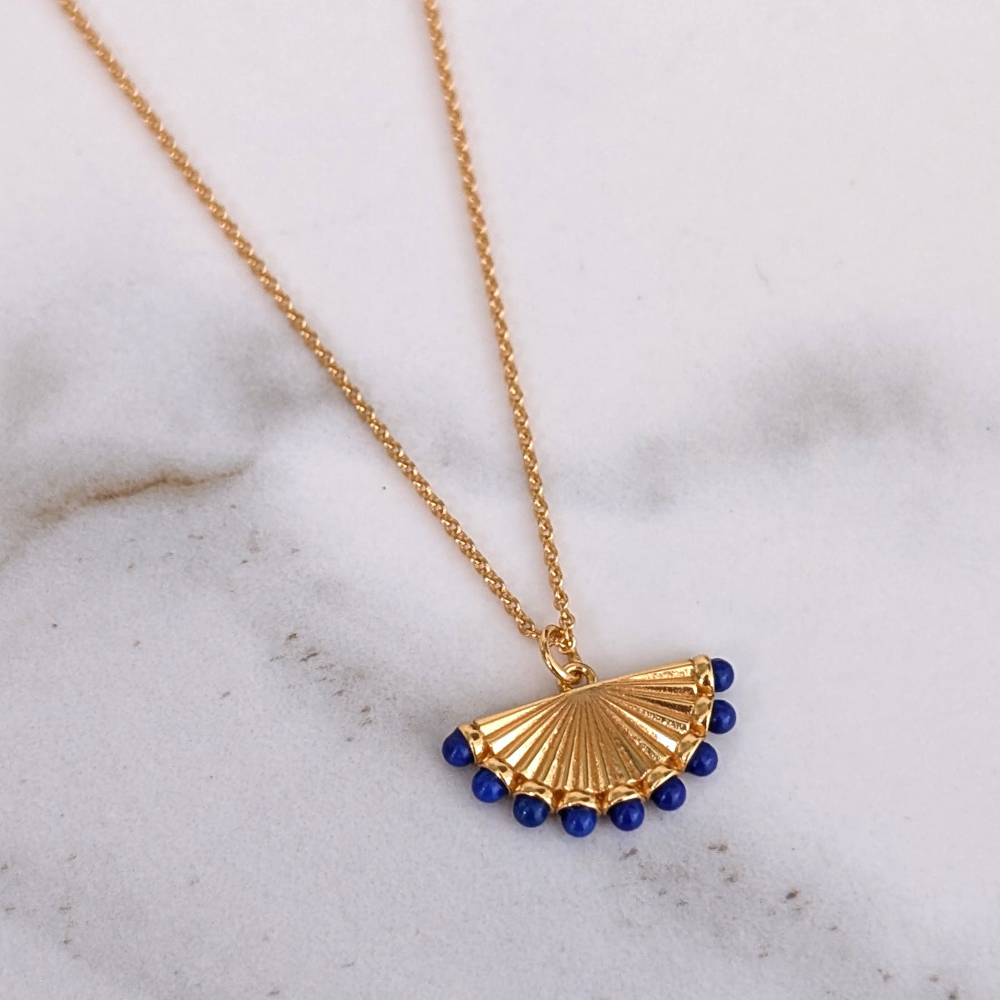 gold lapis lazuli fan charm pendant necklace