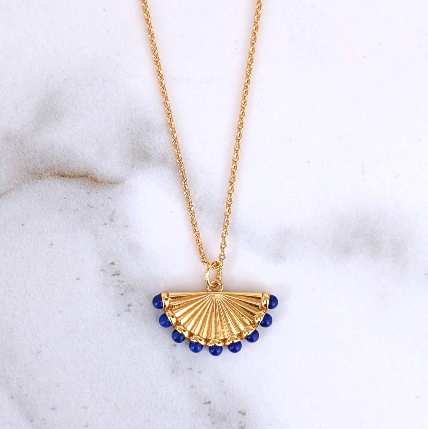 gold lapis lazuli fan charm pendant necklace