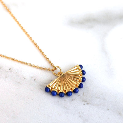 gold lapis lazuli fan charm pendant necklace