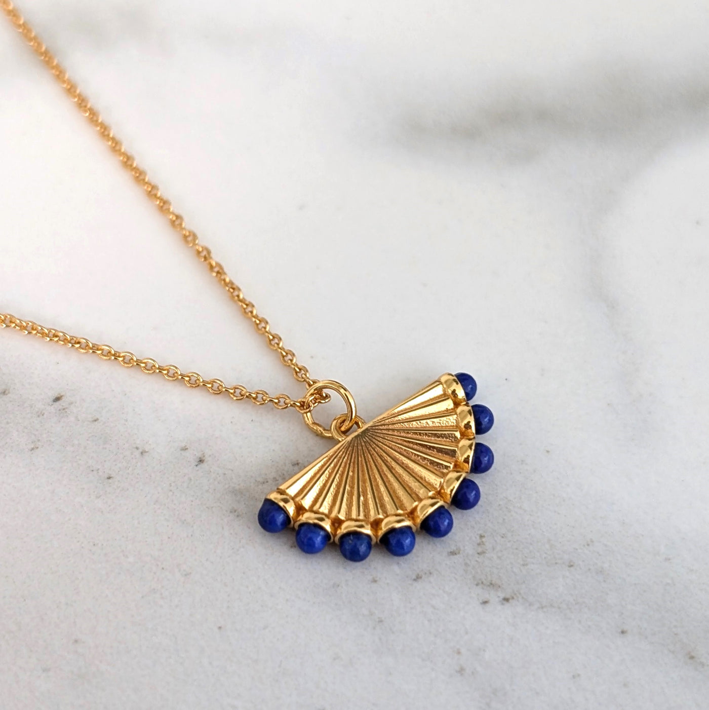 gold lapis lazuli fan charm pendant necklace