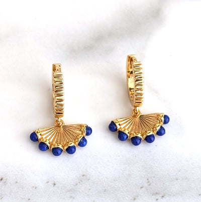 18 carat gold plated lapis lazuli fan earrings