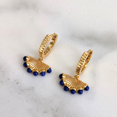 18 carat gold plated lapis lazuli fan charm earrings