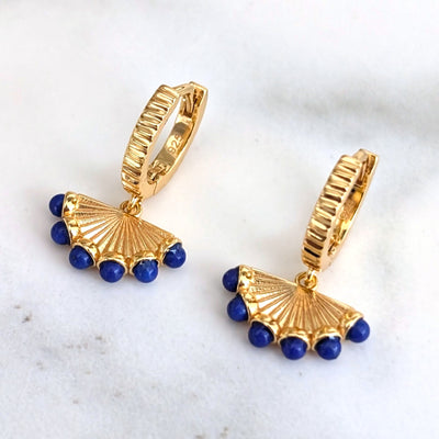 18 carat gold plated lapis lazuli fan earrings